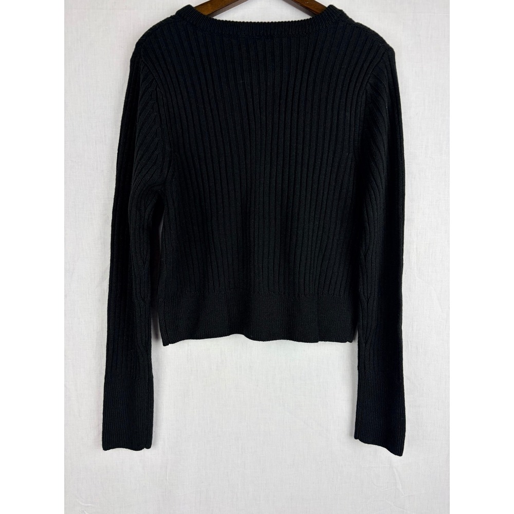 Divided Black Ribbed Full Zip‎ XL Cardigan Sweater Long Sleeve Crew Neck - Picture 8 of 14
